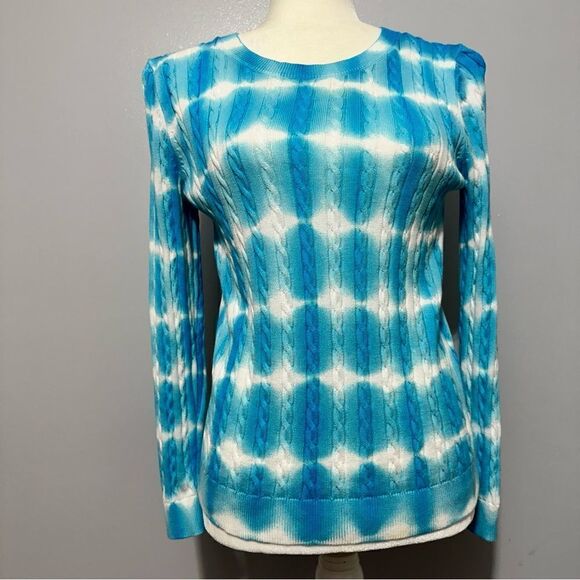 Talbots petite tie dye style sweater light bluish/turquoise stripe size SP - Picture 2 of 6